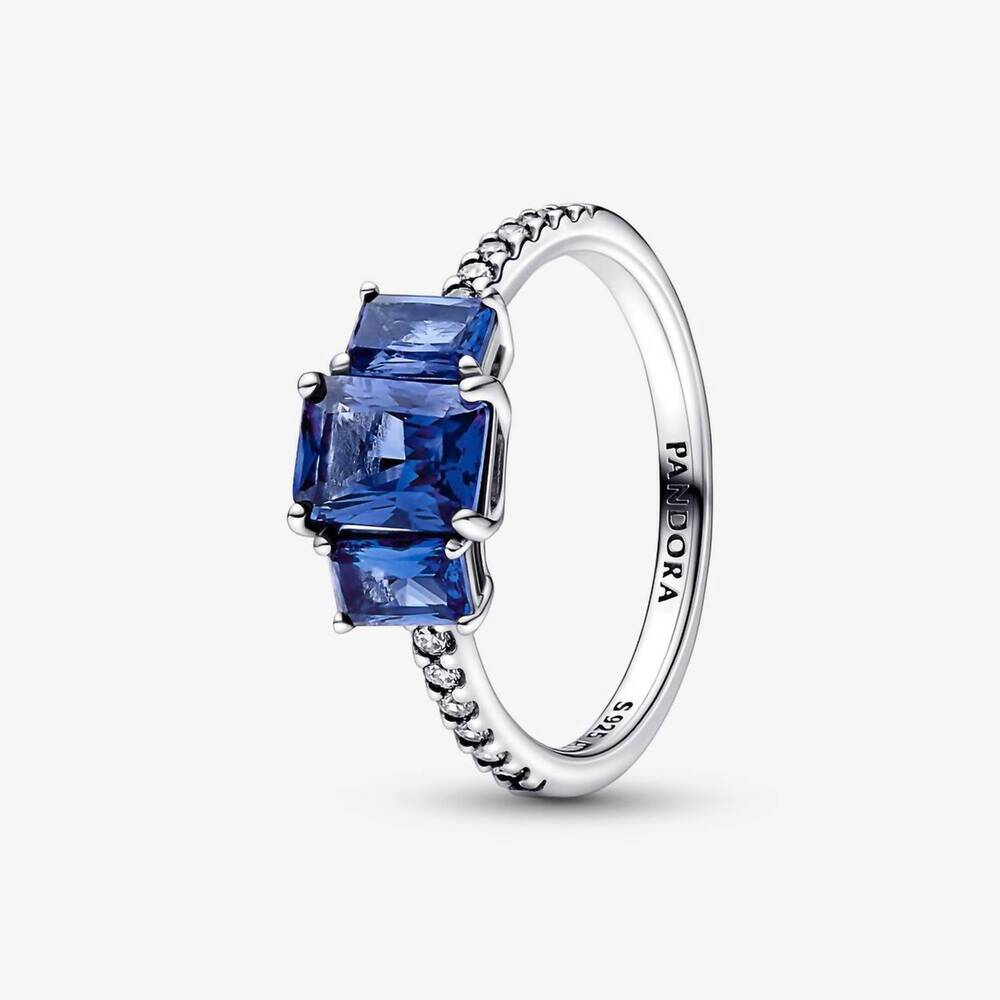 NEW PANDORA women's sterling silver ring in princess blue crystal